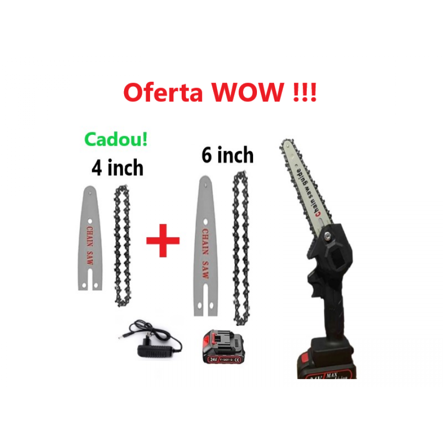 Oferta WOW- Mini Drujba cu Acumulator, cu 1Lant, 1Lama 6 inch + Cadou- 1Lant/ 1Lama 4 inch Oferta WOW- Mini Drujba cu Acumulator, cu 1Lant, 1Lama 6 inch + Cadou- 1Lant/ 1Lama 4 inch