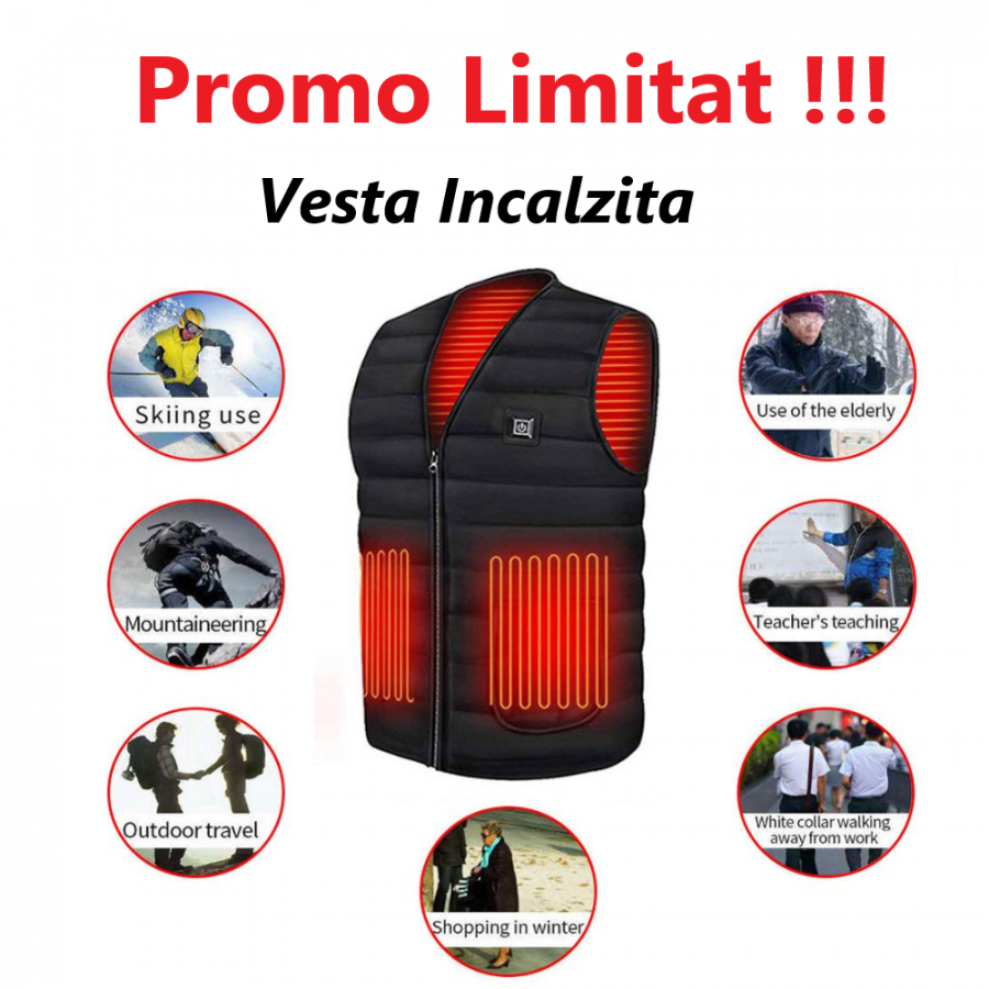 Pachet Promo- Vesta Termica Unisex Incalzita Electric prin usb + Fes, Caciula Unisex cu Casti Bluetooth + Baterie externa Solara 30000mAh