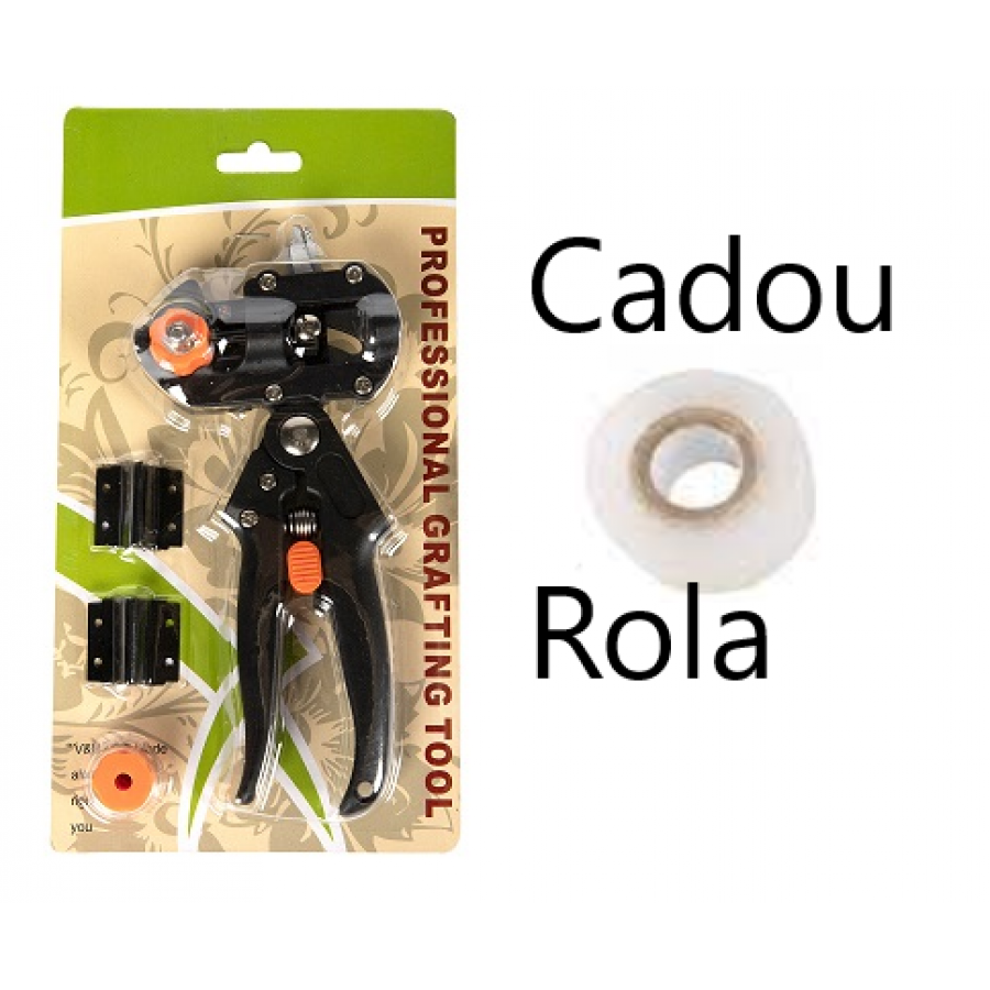2 IN 1 Cleste de altoit si Foarfeca de mana pentru gradina cu 3 cutite U V Omega, Cadou Banda Pentru Altoit 