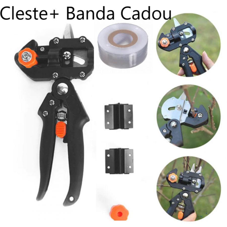 2 IN 1 Cleste de altoit si Foarfeca de mana pentru gradina cu 3 cutite U V Omega, Cadou Banda Pentru Altoit 
