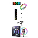 Lampa Circulara Profesionala MJ26, RGB LED Ring Light, diametru 26cm/10inch LED, conectare USB, 3 moduri de lumina alba, 9 trepte de lumina, 15 culori RGB, suport telefon, telecomanda, trepied 210cm Lampa Circulara Profesionala MJ26, RGB LED Ring Light, diametru 26cm/10inch LED, conectare USB, 3 moduri de lumina alba, 9 trepte de lumina, 15 culori RGB, suport telefon, telecomanda, trepied 210cm