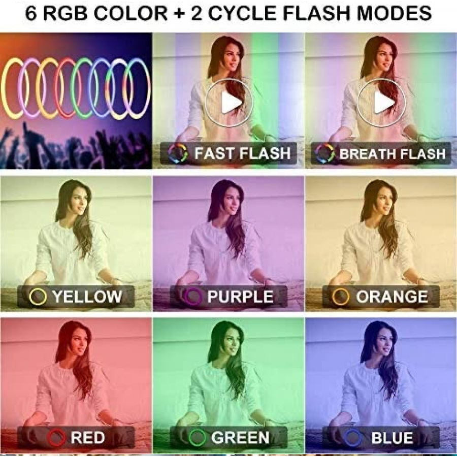 Lampa Circulara Profesionala MJ26, RGB LED Ring Light, diametru 26cm/10inch LED, conectare USB, 3 moduri de lumina alba, 9 trepte de lumina, 15 culori RGB, suport telefon, telecomanda, trepied 210cm Lampa Circulara Profesionala MJ26, RGB LED Ring Light, diametru 26cm/10inch LED, conectare USB, 3 moduri de lumina alba, 9 trepte de lumina, 15 culori RGB, suport telefon, telecomanda, trepied 210cm