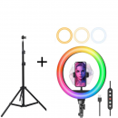 Lampa Circulara Profesionala MJ26, RGB LED Ring Light, diametru 26cm/10inch LED, conectare USB, 3 moduri de lumina alba, 9 trepte de lumina, 15 culori RGB, suport telefon, telecomanda, trepied 210cm Lampa Circulara Profesionala MJ26, RGB LED Ring Light, diametru 26cm/10inch LED, conectare USB, 3 moduri de lumina alba, 9 trepte de lumina, 15 culori RGB, suport telefon, telecomanda, trepied 210cm