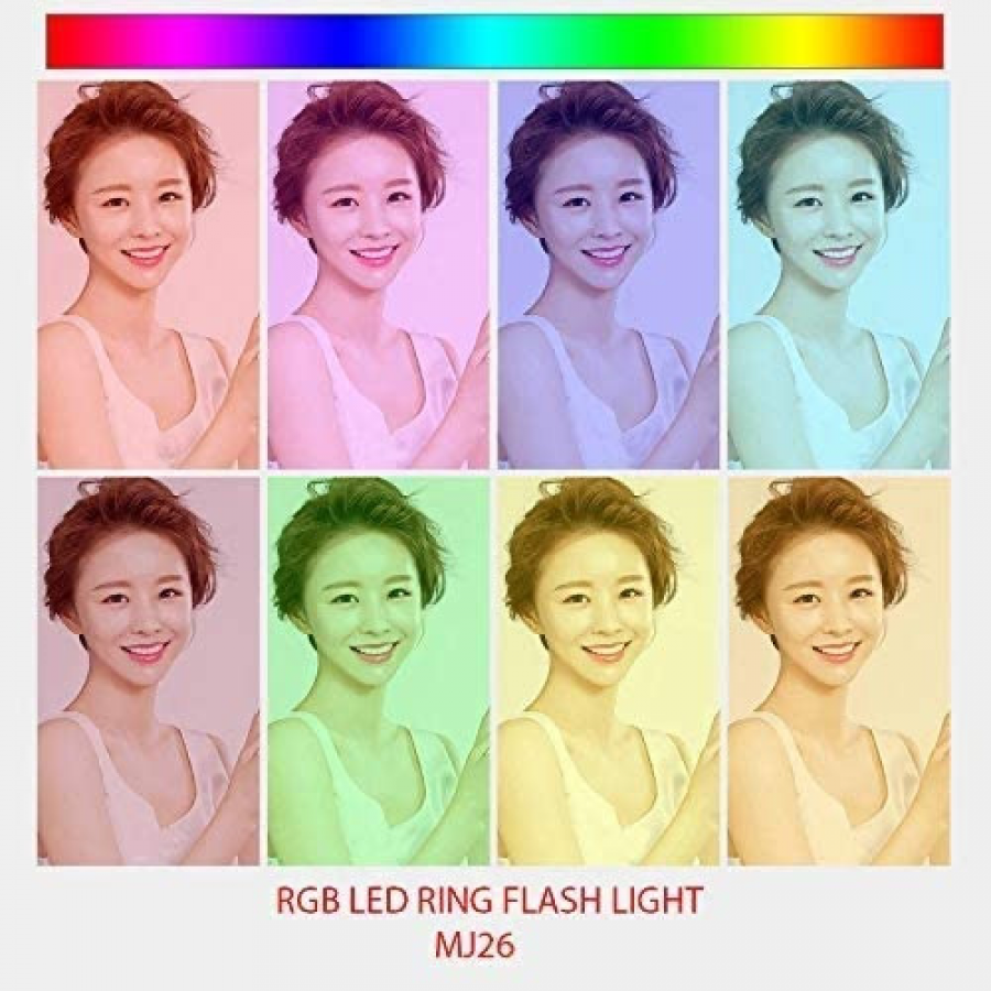 Lampa Circulara Profesionala MJ26, RGB LED Ring Light, diametru 26cm/10inch LED, conectare USB, 3 moduri de lumina alba, 9 trepte de lumina, 15 culori RGB, suport telefon, telecomanda, trepied 210cm Lampa Circulara Profesionala MJ26, RGB LED Ring Light, diametru 26cm/10inch LED, conectare USB, 3 moduri de lumina alba, 9 trepte de lumina, 15 culori RGB, suport telefon, telecomanda, trepied 210cm