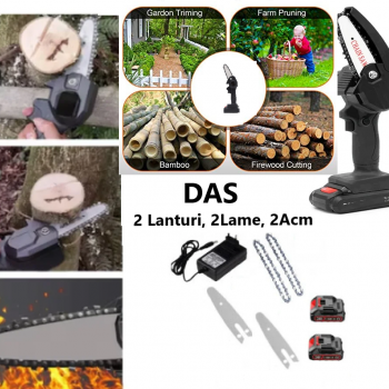 Mini Drujba Fierastrau DAS - cu 2 Lanturi, 2 Lame, 2 Acumulatori si Incarcator,,  24 V, 5Ah Mini Drujba Fierastrau DAS - cu 2 Lanturi, 2 Lame, 2 Acumulatori si Incarcator,,  24 V, 5Ah