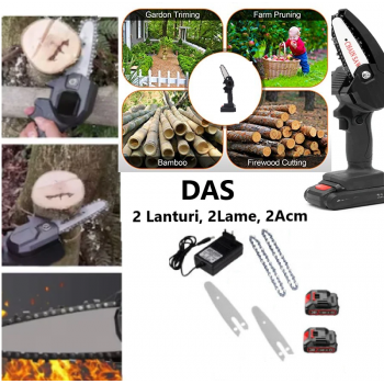 Mini Drujba Fierastrau DAS - cu 2 Lanturi, 2 Lame, 2 Acumulatori si Incarcator,,  24 V, 5Ah