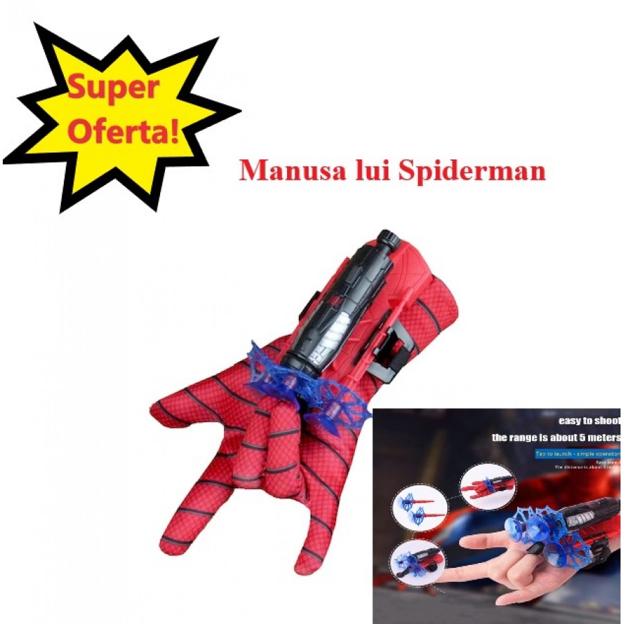 Mini Epilator Facial Flawlbss, Hipoalergenic, in Forma de Ruj, cu Incarcare USB Manusa lui Spiderman, Manusa cu Lansator, 2 Sageti cu Ventuza, Rosie, Pentru Copii Peste 5 ani, din Material Textil