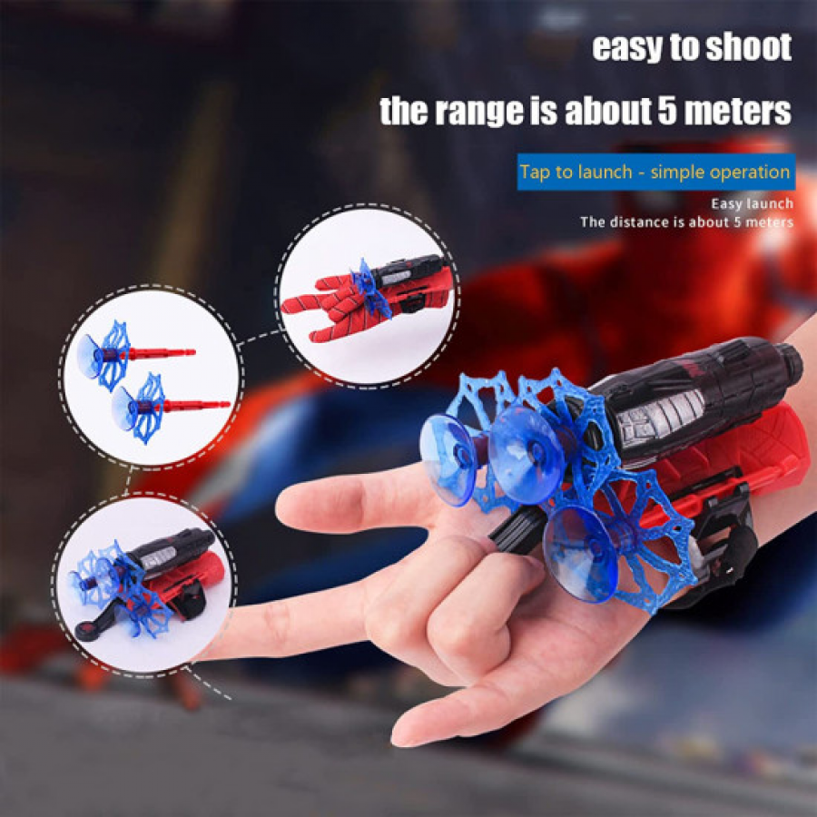 Mini Epilator Facial Flawlbss, Hipoalergenic, in Forma de Ruj, cu Incarcare USB Manusa lui Spiderman, Manusa cu Lansator, 2 Sageti cu Ventuza, Rosie, Pentru Copii Peste 5 ani, din Material Textil
