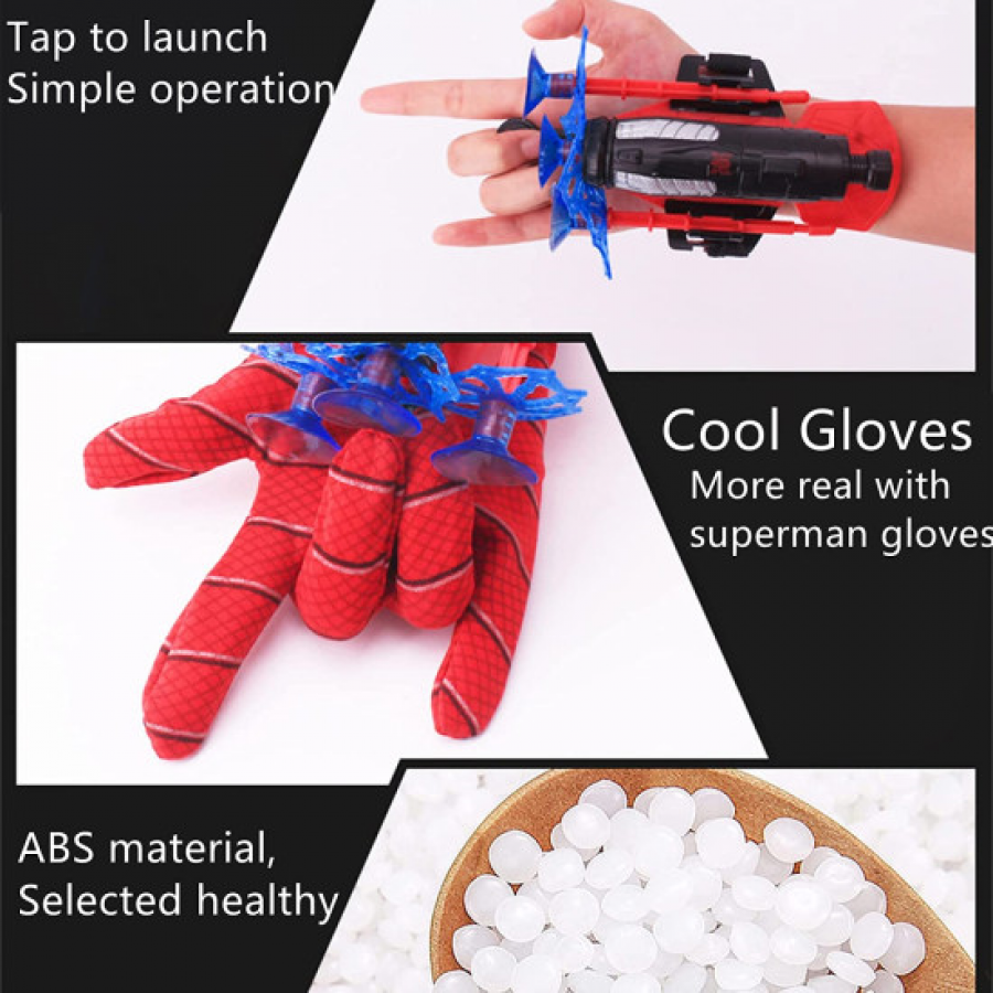 Mini Epilator Facial Flawlbss, Hipoalergenic, in Forma de Ruj, cu Incarcare USB Manusa lui Spiderman, Manusa cu Lansator, 2 Sageti cu Ventuza, Rosie, Pentru Copii Peste 5 ani, din Material Textil