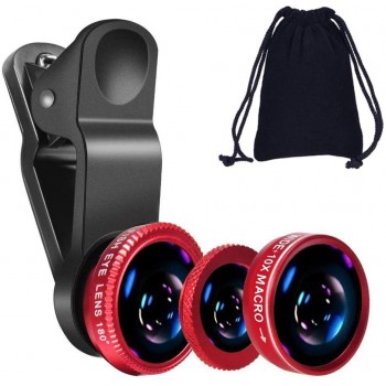 Kit 3 in 1 lentile profesionale smartphone , 180 Fisheye, 10X Macro lens 0.65X Wide angle cu clip de prindere pentru smartphone si tableta Kit 3 in 1 lentile profesionale smartphone , 180 Fisheye, 10X Macro lens 0.65X Wide angle cu clip de prindere pentru smartphone si tableta
