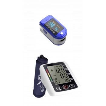 PACHET Tensiometru Electronic Pentru Brat, Display LCD, PLUS Aparat de masurare puls, Oximetru pentru deget cu display, Masurare Saturatie Oxigen, 