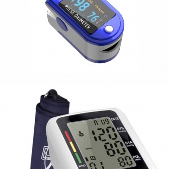 PACHET Tensiometru Electronic Pentru Brat, Display LCD, PLUS Aparat de masurare puls, Oximetru pentru deget cu display, Masurare Saturatie Oxigen, 