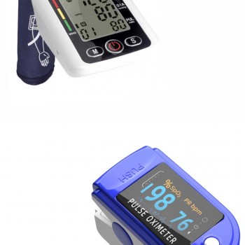 PACHET Tensiometru Electronic Pentru Brat, Display LCD, PLUS Aparat de masurare puls, Oximetru pentru deget cu display, Masurare Saturatie Oxigen, 