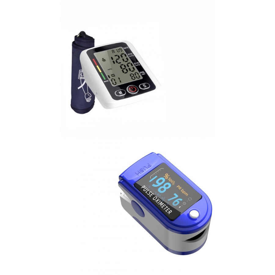 PACHET Tensiometru Electronic Pentru Brat, Display LCD, PLUS Aparat de masurare puls, Oximetru pentru deget cu display, Masurare Saturatie Oxigen, - Ingrijire Personala - wowreduceri.ro