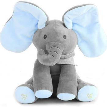 Jucarie Interactiva Elefant Peek A Boo Gri - Albastru, cod  0350 Jucarie Interactiva Elefant Peek A Boo Gri - Albastru, cod  0350