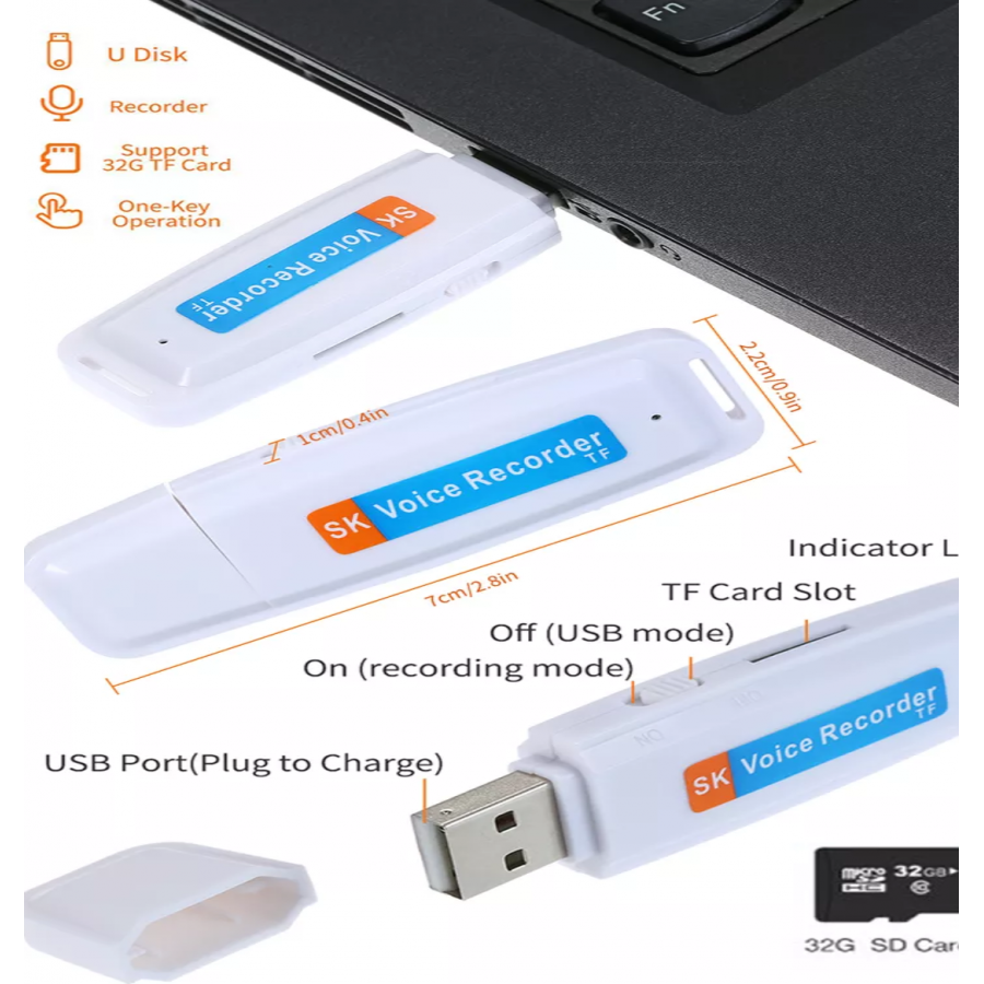 Stick USB Reportofon pentru Inregistrare audio, Alb, cod 01500 ( Jucarii )
