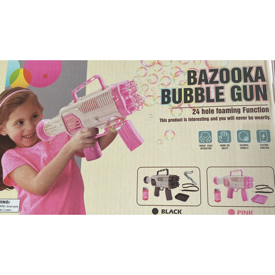 Pistol de facut baloane, tip Bazooka, cu baterii, 60 de Orificii, design compact, Roz, cod 0250 - Jucarii -wowreduceri.ro Pistol de facut baloane, tip Bazooka, cu baterii, 60 de Orificii, design compact, Roz, cod 0250 ( Jucarii )