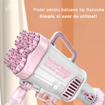 Pistol de facut baloane, tip Bazooka, cu baterii, 60 de Orificii, design compact, Roz, cod 0250 Pistol de facut baloane, tip Bazooka, cu baterii, 60 de Orificii, design compact, Roz, cod 0250