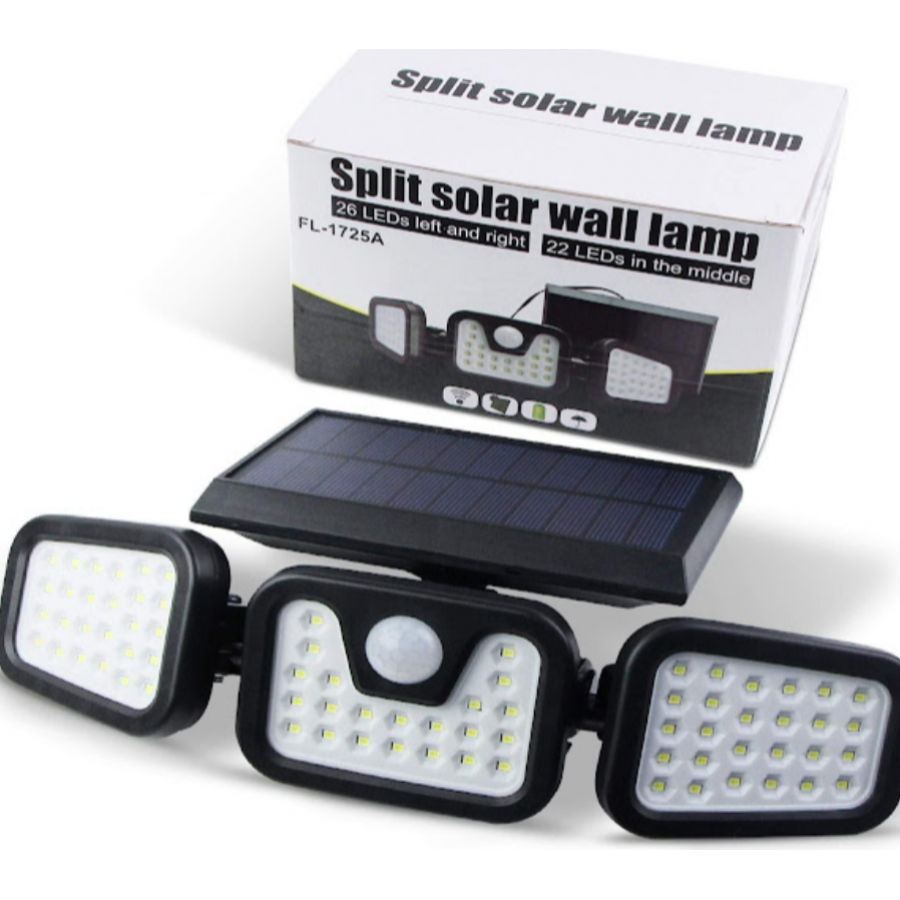 Lampa solara tripla split, 74 Led COB,senzor de miscare, IP65, FL 1725A - Lampi solare -wowreduceri.ro Lampa solara tripla split, 74 Led COB,senzor de miscare, IP65, FL 1725A ( Lampi solare )