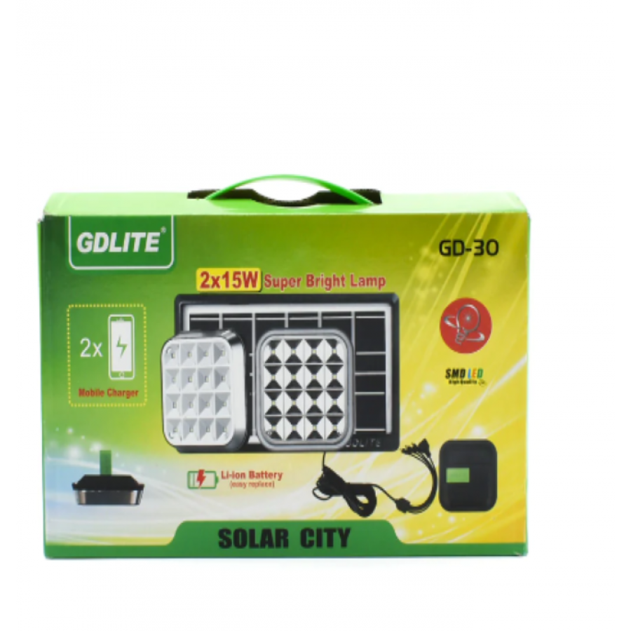 Kit Lanterna cu panou solar,  2 proiectoare LED, GDLITE, GD-30 ( Lampi solare )