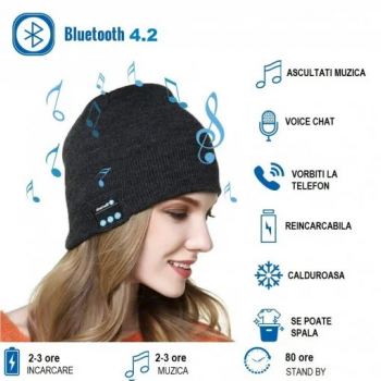 Caciula Muzicala, Fes Unisex cu Functie Bluetooth si Casti Incorporate Caciula Muzicala, Fes Unisex cu Functie Bluetooth si Casti Incorporate