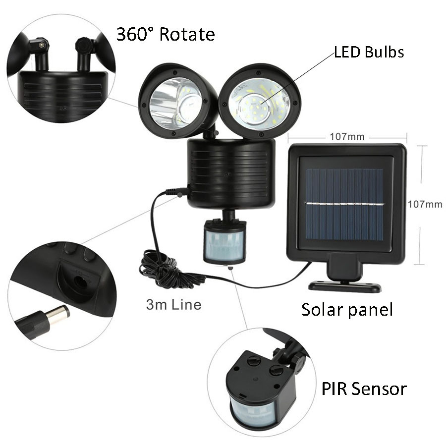 Lampa Solara Dubla cu Senzor Crepuscular si Senzor de Miscare ( Lampi solare )