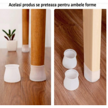 Set 16 protectii picioare scaun, universale din silicon, alb-transparent Set 16 protectii picioare scaun, universale din silicon, alb-transparent