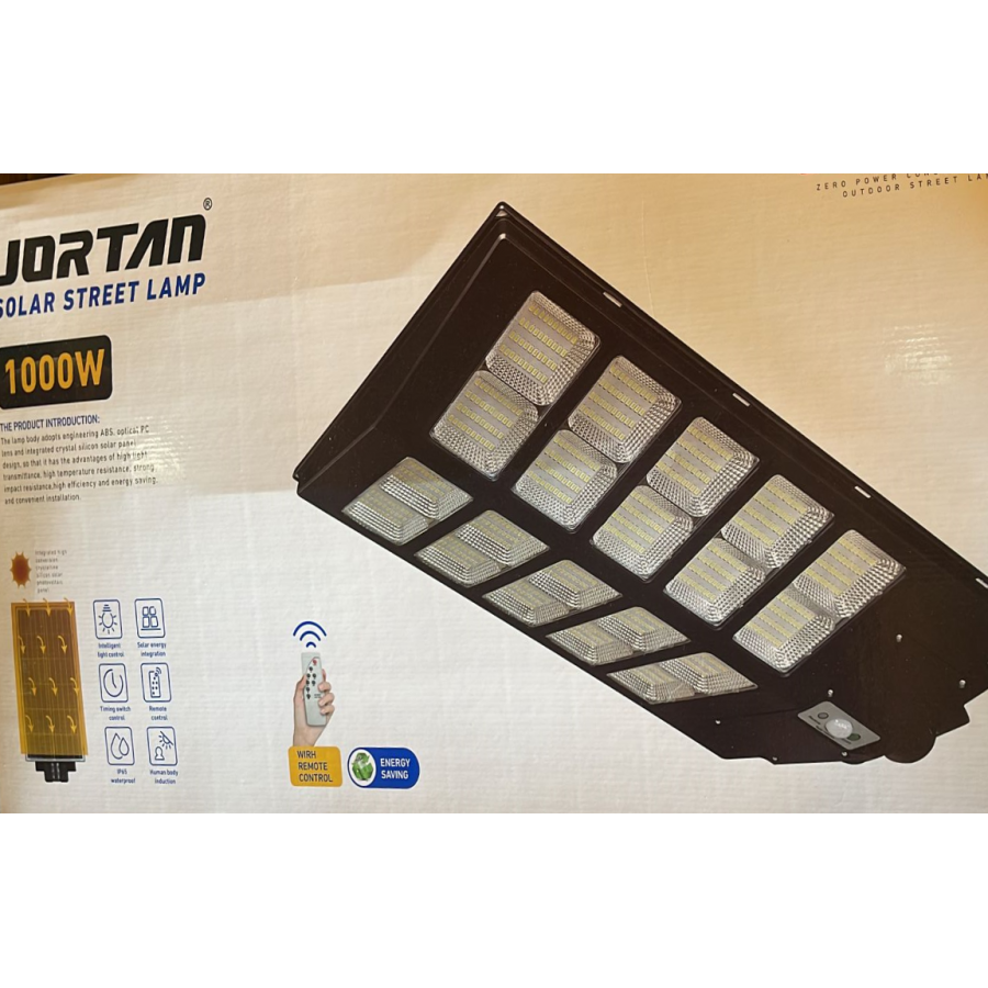 Lampa Stradala cu Incarcare Solara Jortan, 1000W - 20 cadrane, Panou Solar Incorporat, acumulator intern, telecomanda - Lampi solare -wowreduceri.ro Lampa Stradala cu Incarcare Solara Jortan, 1000W - 20 cadrane, Panou Solar Incorporat, acumulator intern, telecomanda ( Lampi solare )