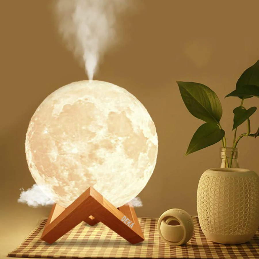Lampa  de Veghe cu  Difuzor Aromaterapie in Forma de Luna, Umidificator, plus 12 Uleiuri Aromaterapie CADOU