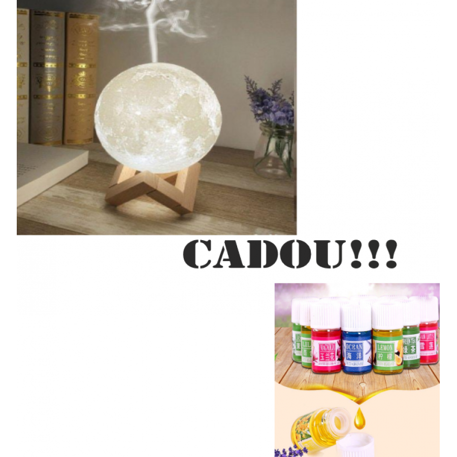 Lampa  de Veghe cu  Difuzor Aromaterapie in Forma de Luna, Umidificator, plus 12 Uleiuri Aromaterapie CADOU