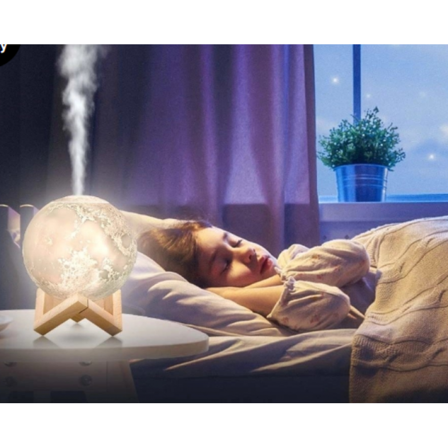 Lampa  de Veghe cu  Difuzor Aromaterapie in Forma de Luna, Umidificator, plus 12 Uleiuri Aromaterapie CADOU