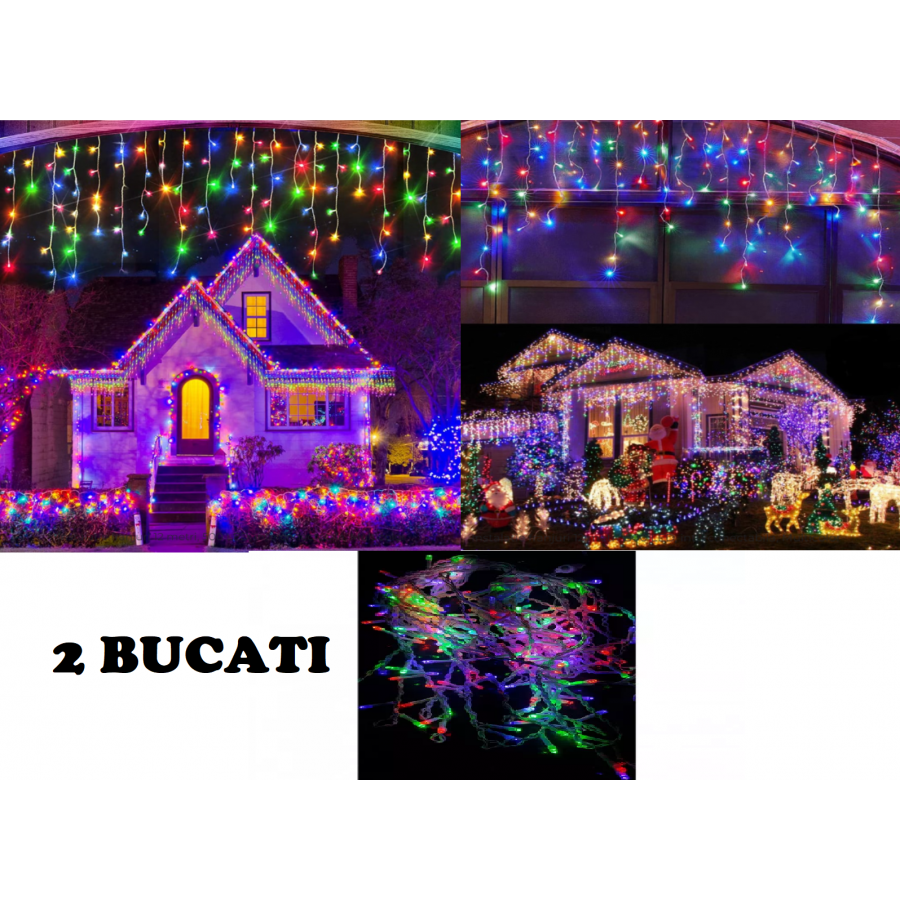 Promotie 2 Buc x Instalatie LED Multicolora, tip Perdea Luminoasa cu Franjuri Inegali, 12m lungime, 60 cm Inaltime, Cod  2Color WoW Promotie 2 Buc x Instalatie LED Multicolora, tip Perdea Luminoasa cu Franjuri Inegali, 12m lungime, 60 cm Inaltime, Cod  2Color WoW