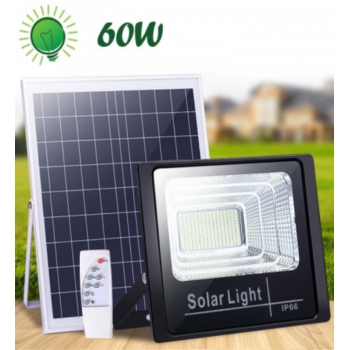 Proiector LED 60W cu panou solar, telecomanda inclusa si senzor de lumina