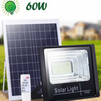 Proiector LED 60W cu panou solar, telecomanda inclusa si senzor de lumina