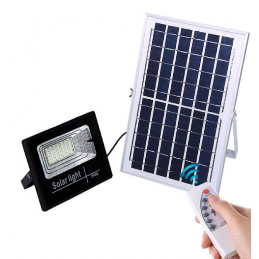 Proiector LED 60W cu panou solar, telecomanda inclusa si senzor de lumina - Lampi solare -wowreduceri.ro Proiector LED 60W cu panou solar, telecomanda inclusa si senzor de lumina ( Lampi solare )