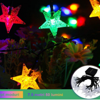Instalatie Solara de exterior, cu 50 beculete LED, Model Stea cu cinci colturi, 7 metri, Multicolor