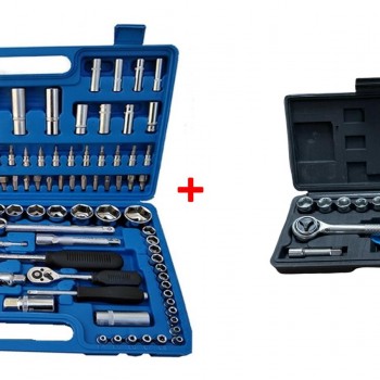 Kit Trusa de 108 chei tubulare cromate +Set capete chei tubulare, 4-13 mm, patrat 1/4 inch, 16 bucati  Kit Trusa de 108 chei tubulare cromate +Set capete chei tubulare, 4-13 mm, patrat 1/4 inch, 16 bucati
