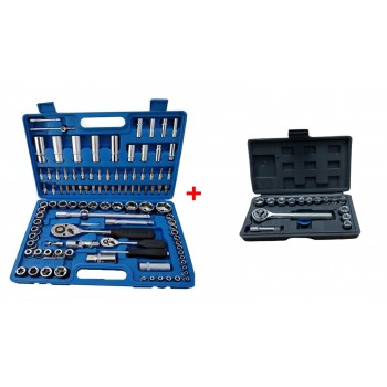 Kit Trusa de 108 chei tubulare cromate +Set capete chei tubulare, 4-13 mm, patrat 1/4 inch, 16 bucati  Kit Trusa de 108 chei tubulare cromate +Set capete chei tubulare, 4-13 mm, patrat 1/4 inch, 16 bucati
