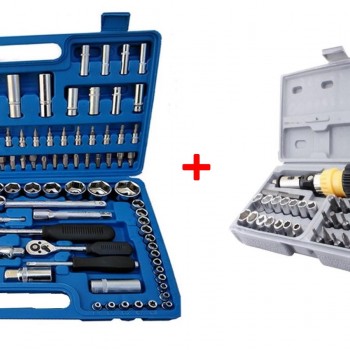 Kit Trusa de 108 chei tubulare cromate + Set complet  surubelnita brat flexibil cu accesorii, trusa 41in1 Kit Trusa de 108 chei tubulare cromate + Set complet  surubelnita brat flexibil cu accesorii, trusa 41in1