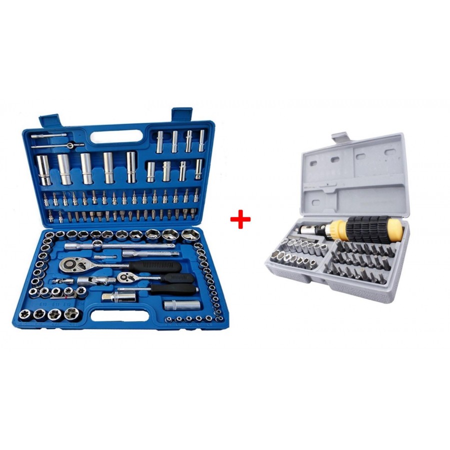 Kit Trusa de 108 chei tubulare cromate + Set complet  surubelnita brat flexibil cu accesorii, trusa 41in1 ( Truse scule si unelte )
