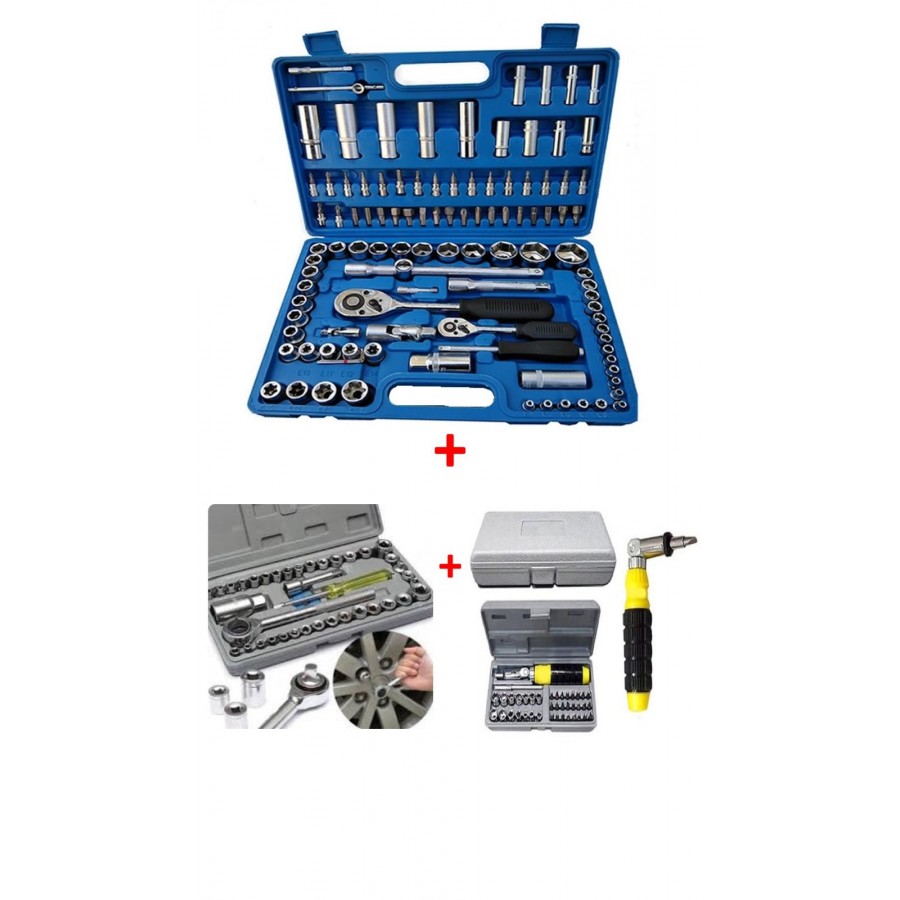 PACHET PROMOTIONAL Trusa de 108 chei tubulare cromate + Set complet surubelnita brat flexibil cu accesorii, trusa 41in1 + Set Complet Capete Tubulare si Cheie 40 piese - Truse scule si unelte -wowreduceri.ro PACHET PROMOTIONAL Trusa de 108 chei tubulare cromate + Set complet surubelnita brat flexibil cu accesorii, trusa 41in1 + Set Complet Capete Tubulare si Cheie 40 piese ( Truse scule si unelte )