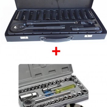 Kit Trusa profesionala chei tubulare 17 piese Black Chrome MLG-6207 + Set Complet Capete Tubulare si  Cheie 40 piese Kit Trusa profesionala chei tubulare 17 piese Black Chrome MLG-6207 + Set Complet Capete Tubulare si  Cheie 40 piese