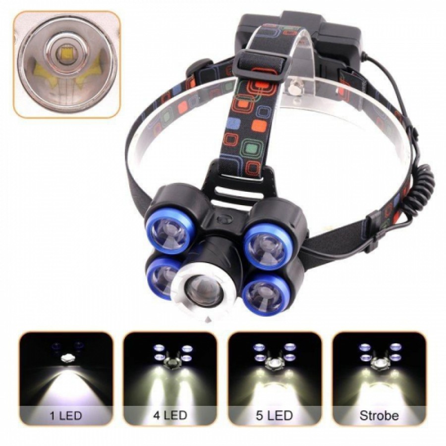 Lanterna frontala de cap 5 LED reglabila cu acumulator - Iluminat -wowreduceri.ro Lanterna frontala de cap 5 LED reglabila cu acumulator ( Iluminat )