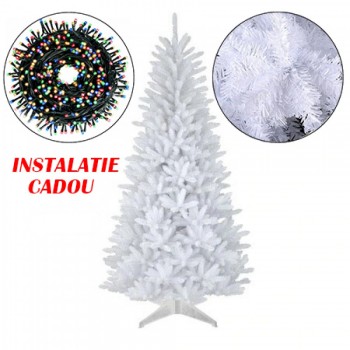 Brad Pin ALB artificial stufos inaltime 150 cm + INSTALATIE 100 LED CADOU Brad Pin ALB artificial stufos inaltime 150 cm + INSTALATIE 100 LED CADOU