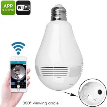 Bec cu camera de supraveghere ip wireless incorporata, 360 grade Bec cu camera de supraveghere ip wireless incorporata, 360 grade