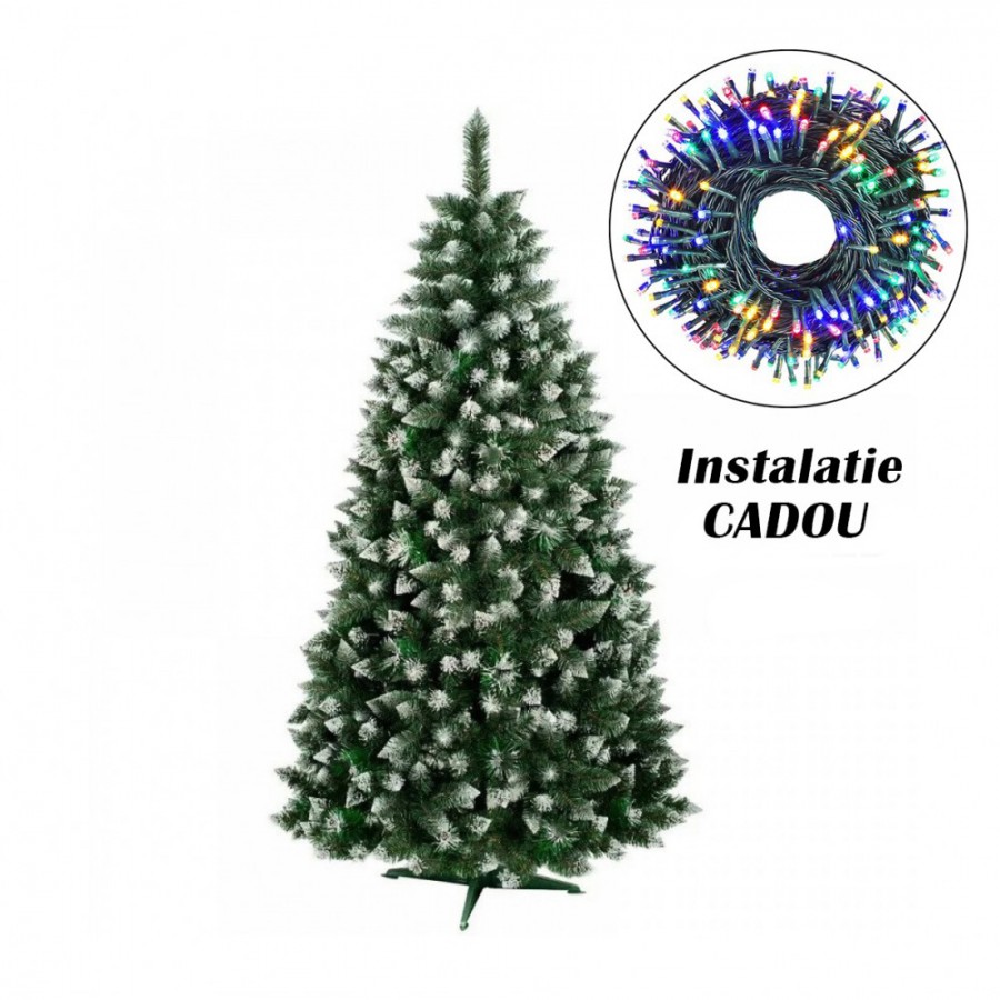 Brad de Craciun, suport inclus, inaltime 1.5 m, verde cu varfuri ninse + instalatie - Brazi -wowreduceri.ro Brad de Craciun, suport inclus, inaltime 1.5 m, verde cu varfuri ninse + instalatie ( Brazi )