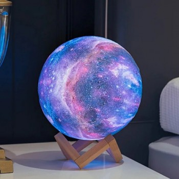 Cosmos Moon Lamp 3D - lampa in forma de luna, lumina LED multicolora, stand lemn Cosmos Moon Lamp 3D - lampa in forma de luna, lumina LED multicolora, stand lemn