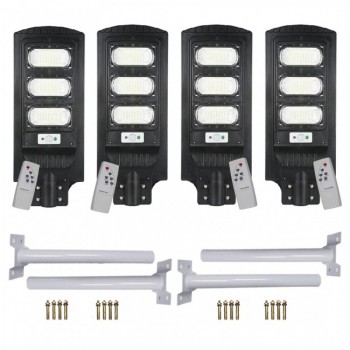 Set x4 Lampa Stradala Proiector LED cu Incarcare Solara, 3 cadrane, 120W, Panou Solar Incorporat Set x4 Lampa Stradala Proiector LED cu Incarcare Solara, 3 cadrane, 120W, Panou Solar Incorporat