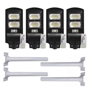 Set 4 x Lampa Solara LED 120w, cu Incarcare Solara Panou Fotovoltaic + Telecomanda si suport, cod 01007