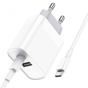 Incarcator pentru telefon cu fast charge Elworld, intrare USB-C si USB QC3.0, cablu USB-C - USB-C CADOU Incarcator pentru telefon cu fast charge Elworld, intrare USB-C si USB QC3.0, cablu USB-C - USB-C CADOU